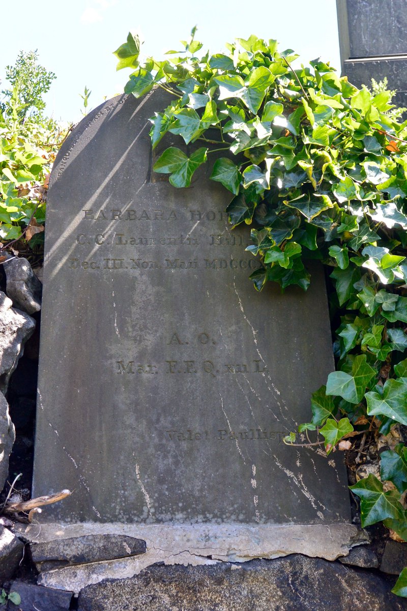 Our last stop is this monument to Laurence Hill (one of the founders of the Necropolis) and his second wife. His first wife, Barbara Hopkirk, is to the right. Barbara led a life of constant pregnancy and died at the age of only 40, in 1833, having given birth to 13 children.