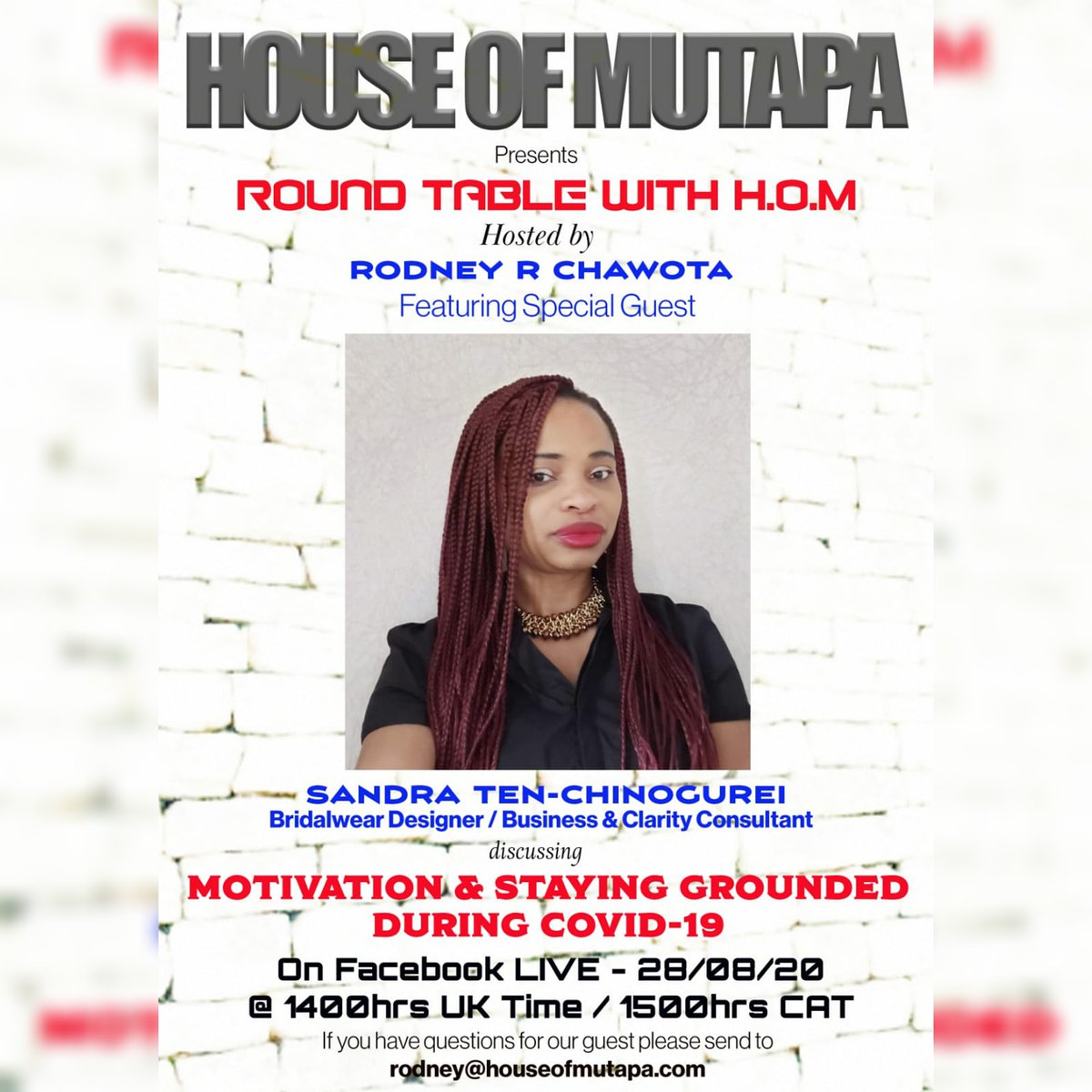 House of Mutapa (@mutapaof) on Twitter photo Don't miss this week's Round Table with a Special Guest 🔥🔥🔥
<a href="/SandyLouBridal/">Sandylou Bridal Wear</a>
#strivingtoinspire Don't miss this week's Round Table with a Special Guest 🔥🔥🔥
<a href="/SandyLouBridal/">Sandylou Bridal Wear</a>
#strivingtoinspire