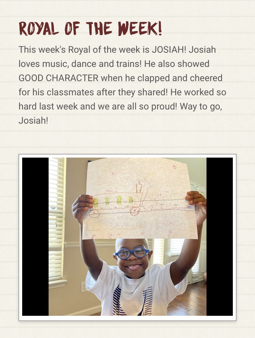 shatanesereese's tweet photo. Yay! Student of the week! @abernathy_amy heβs doing well! @RES_Royals @FultonCoSchools https://t.co/nHIWhpQPiG
