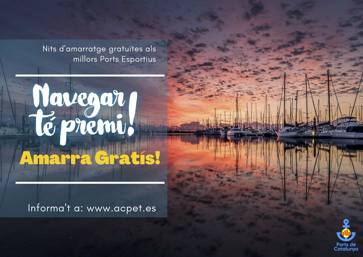 Perquè puguis navegar i gaudir de la Costa Catalana, fins el 31 de desembre gaudeix de nits d'amarratge gratuïtes als millors ports esportius. #portsdecatalunya #navegar #costabrava #costadaurada #costabarcelona #mar acpet.es/navegar/