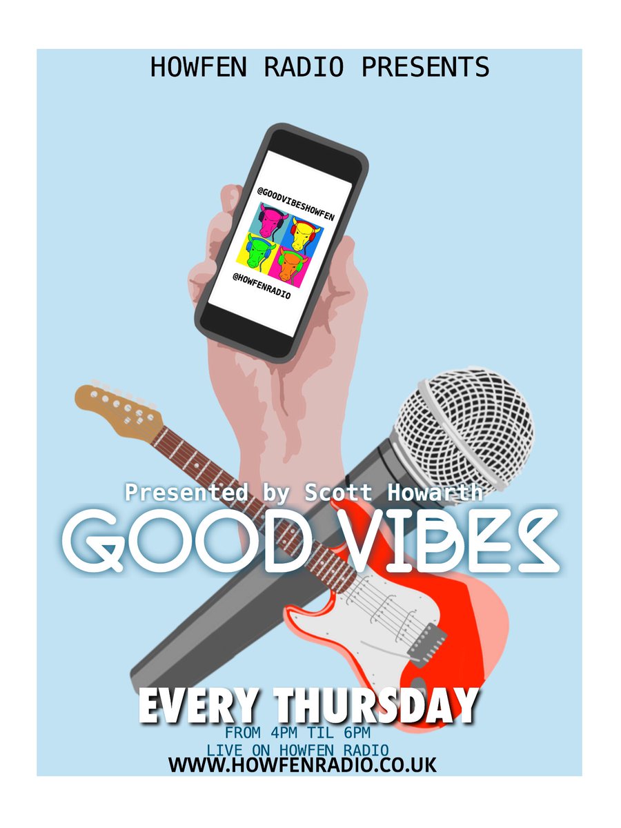 📻🎧 NEW RADIO SHOW 🎧📻
😎🔥GOOD VIBES 🔥😎

Launching this Thursday 27th August @ 4pm presented by <a href="/scotthowarth_/">Scott Howarth</a> 

Tune in to hear some modern pop &amp; rock from lots of current artists. Only on <a href="/howfenradio/">Howfen Radio</a>

Visit howfenradio.co.uk to listen live or download the handy app