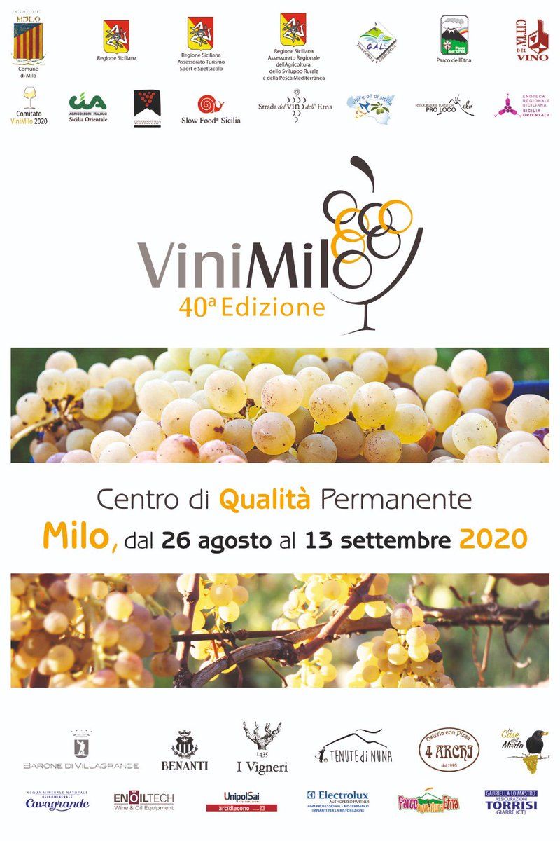 Al via la 40esima edizione di #ViniMilo: edizione storica: abbiamo raggiunto quota 40 e il format è stato adeguato alla situazione #COVIDー19. Non mancheranno incontri , degustazioni, eventi dedicati al #vino dell’#Etna. A breve il programma #ViniMilo2020 #ViniMilo40