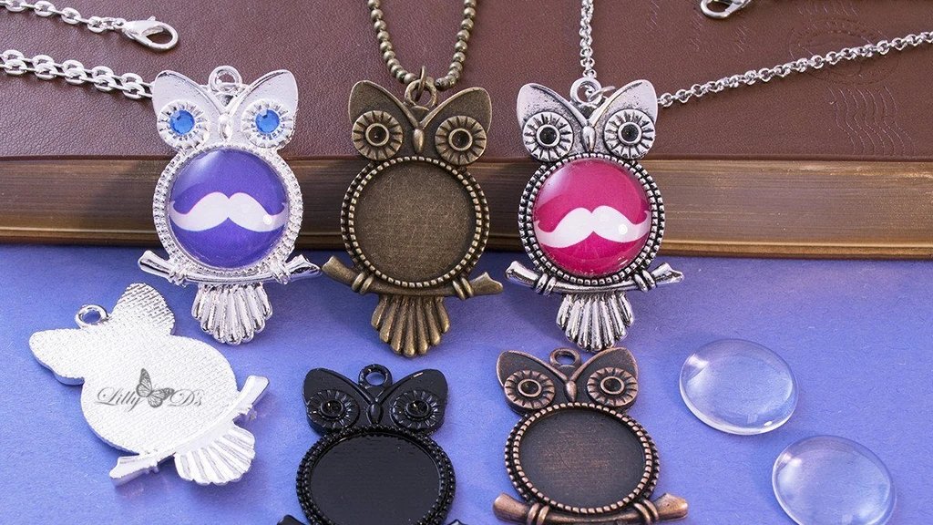 I know a lot of you like the owls. These 20 mm ones come with the glass cabochon, the owl setting, and an 18 inch chain in your choice of color for $1.07 a piece! That's a good deal!!! https://www.lillyds.com/collections/unique-shaped-craft-kits/products/20mm-round-owl-diy-pendant-tray-kit
