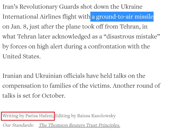 39)The Reuters report is written by Parisa Hafezi ( @PHReuters).And it is also interesting to see  @ReutersIran push Iran's talking point in its tweet.Is Reuters attempting to distance attention away from the IRGC's horrific crime?