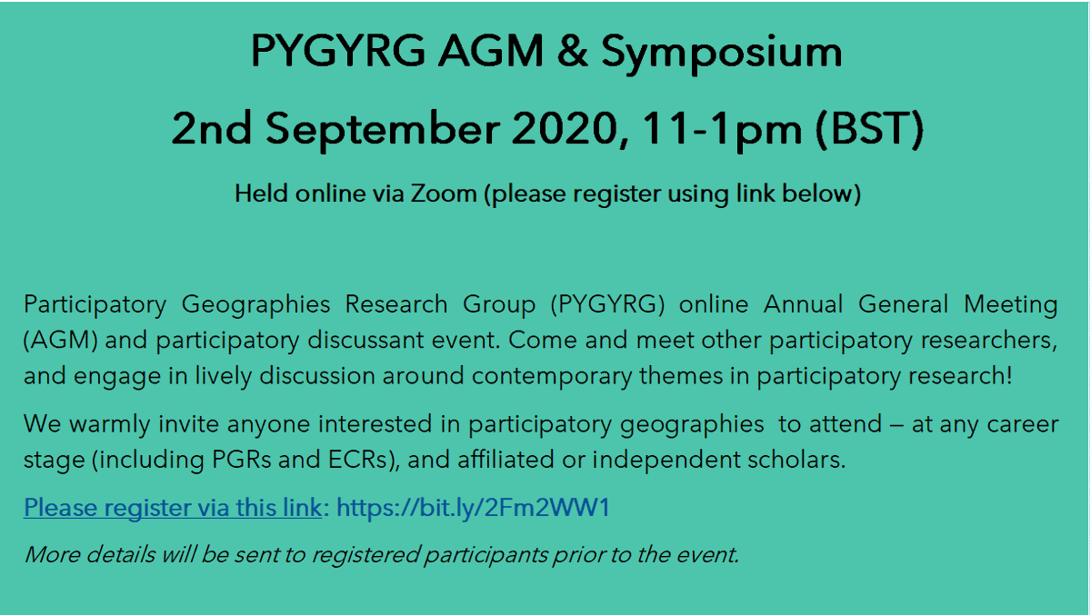 pygyrg's tweet photo. 📢 Remember to register for our #participatory #research AGM &amp; discussant event, and submit an expression of interest to showcase your work by the end of this week (Fri 28.8.20)! 📆  

Register here: https://t.co/4SNHnyrxAU 
More info below 👇👇👇 https://t.co/yqnkAcNV6R