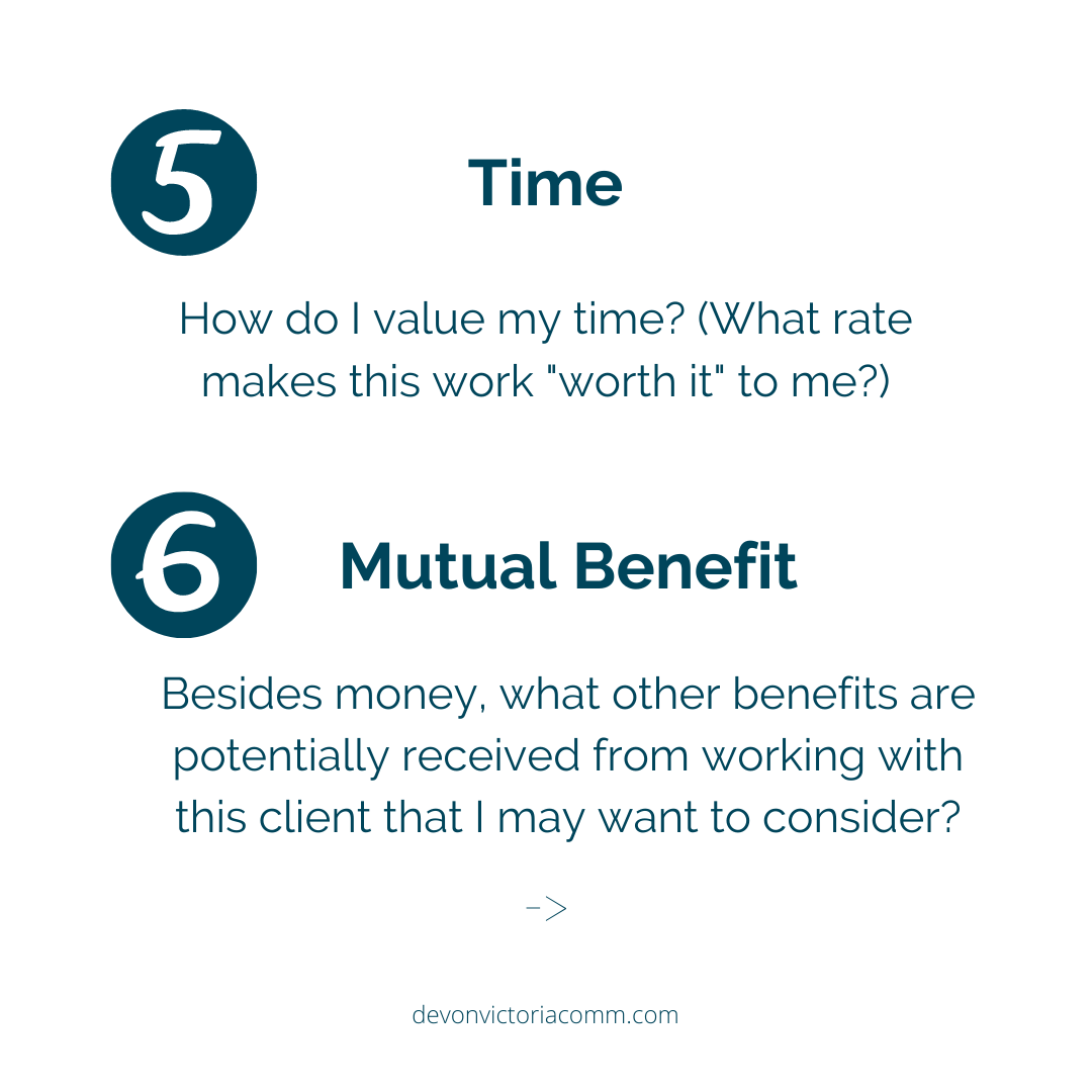 MsDevonVictoria's tweet photo. "What's your rate?"
Small biz owners know one of the hardest choices is how much to charge - & money is so taboo to talk about, it can feel like we're not supposed to ask for input!
Here are 6 Q's to ask yourself when deciding what to charge ๐
#DVCInc #SocialMediaMarketing https://t.co/Qm11T9mvup