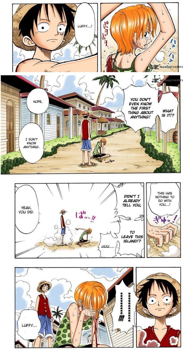 He lets her lash out yelling things she obviously doesn't mean, things she has never meant. At this point we understand so clearly to what lengths she has gone to take the burden apon herself, and luffy shows human understanding that sometimes someone needs to lash out