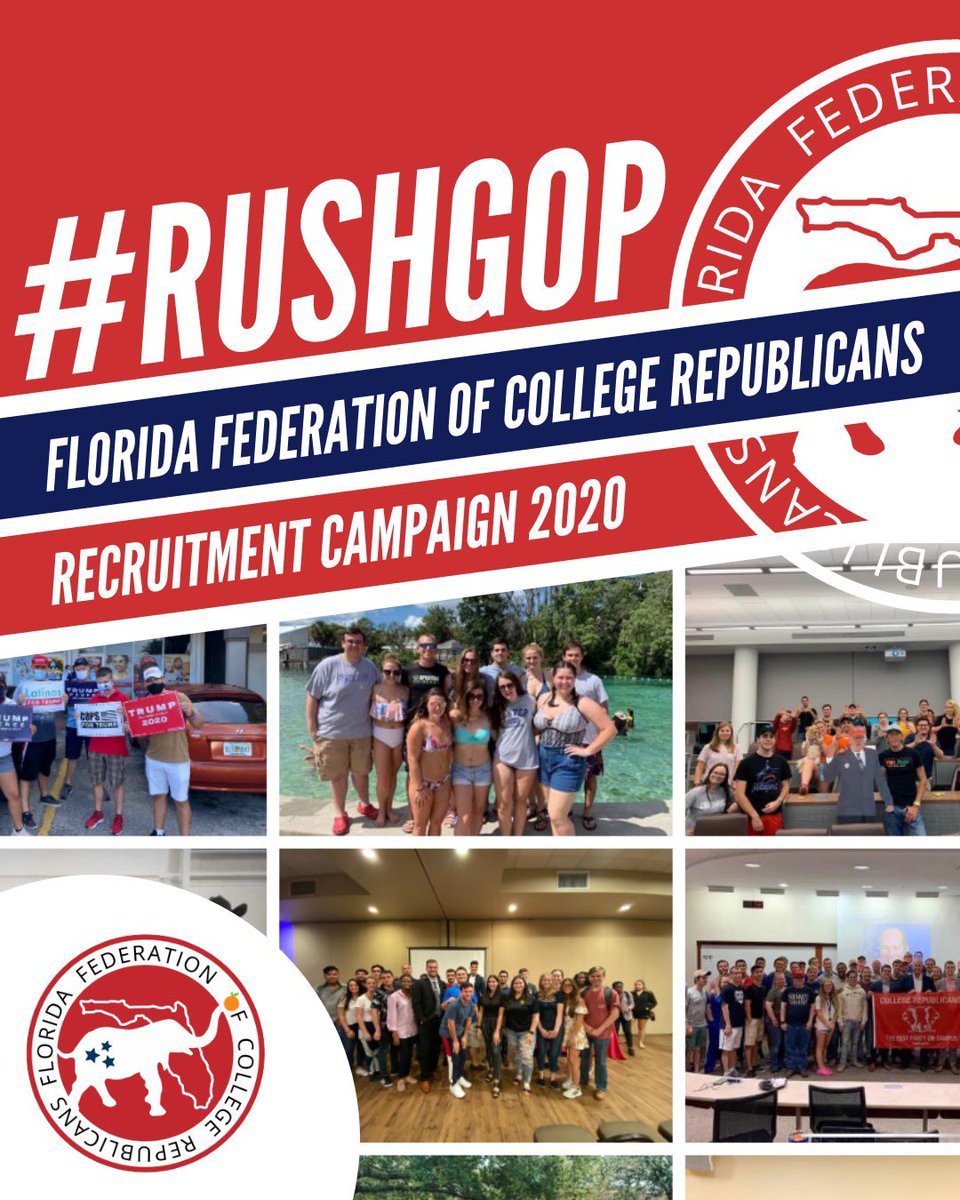 FFCR's tweet photo. Today marks the first day of our #RUSHGOP Statewide Recruitment Campaign! Check out our chapters from across the state to find out how YOU can get involved with the “Best Party on Campus.” 🇺🇸 https://t.co/JqrZ4oQToJ