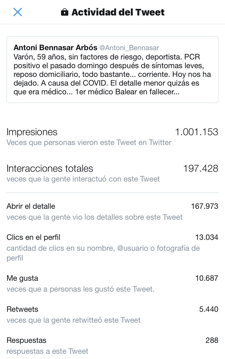 Hace unos días, tras la triste noticia, más con el corazón q con el intelecto, decidí escribir este hilo. Quién me lo iba a decir.... ¡¡Un millón de vistas!!Ojalá haya servido para concienciar mínimamente de la magnitud del problema. ‘A ponerse las pilas...TODOS’ #COVID19