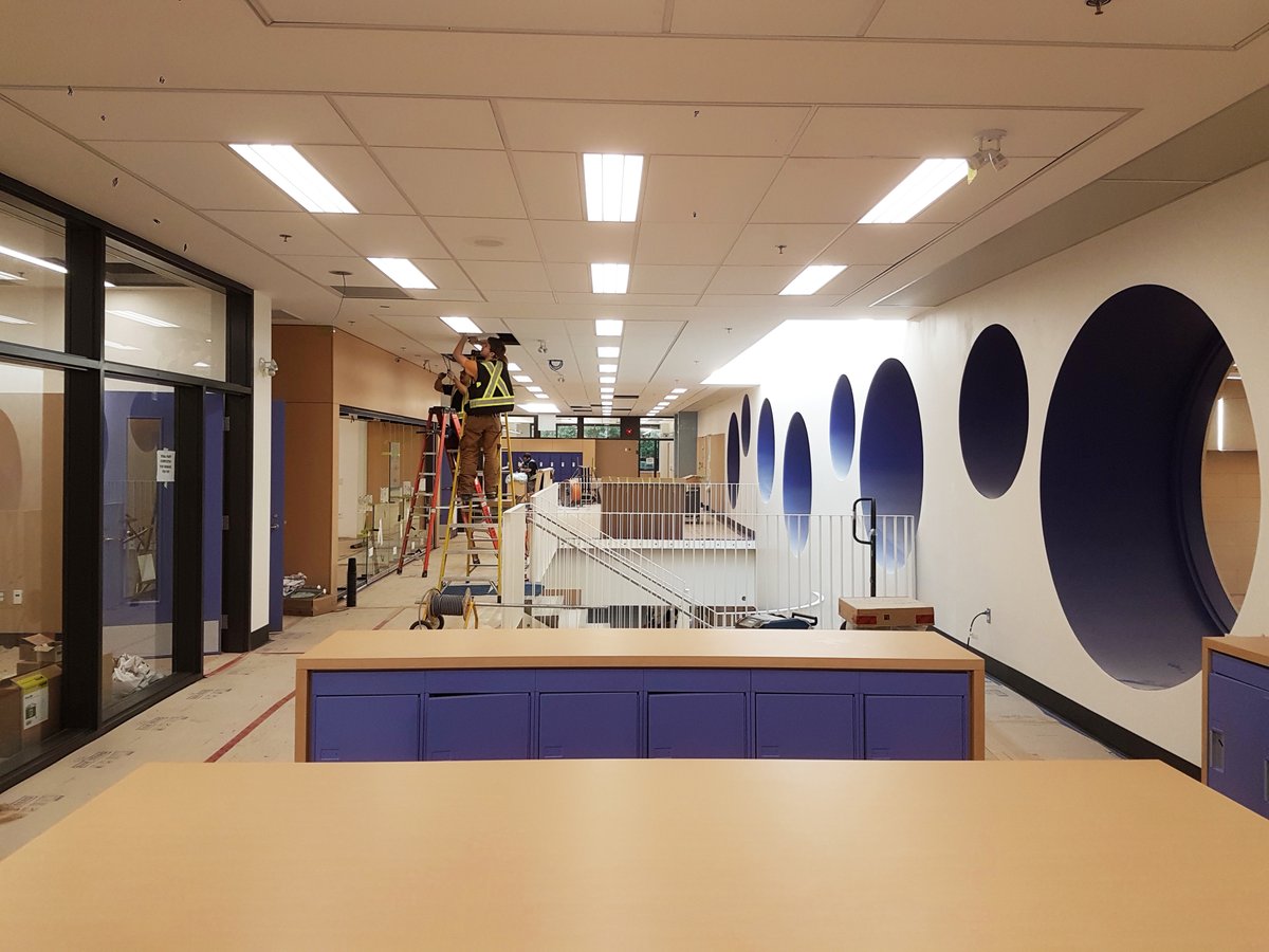 Construction is progressing on the new elementary school neighbourhoods at Vancouver College, which will provide generous space for #21stcenturylearning. Circular windows will connect this neighbourhood to the new gymnasium below. #learningspaces #schooldesign #architecture