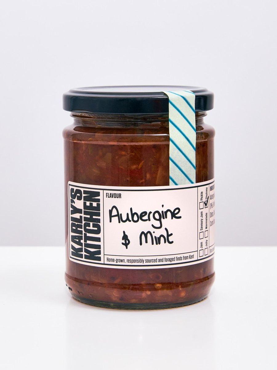 Aubergine &amp; Mint Chutney. 
We serve ours with curry, with lamb dishes, or find it pairs particularly well with goats cheese, feta, and halloumi. 

karlys.kitchen/shop/p/aubergi…

#aubergine #mint #chutney #producedinkent #lovekent #homegrown #madebyhand #preserves #howdoyoueatyours
