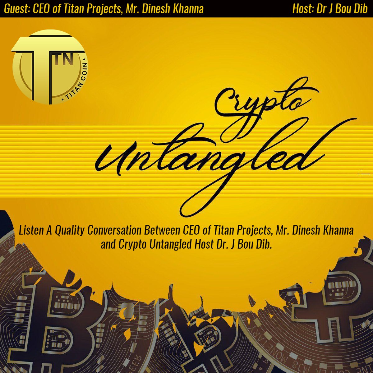 ProjectsTitan's tweet image. Listen A Quality Conversation Between CEO of #TitanProjects, Mr. Dinesh Khanna and #Crypto Untangled Host Dr. J Bou Dib.

podbean.com/media/share/pb…
titanprojects.co

#podcast #podcasting #podcastlife #podcaster #podcasters #interview #podcastshow  #Cryptocurrency #investment