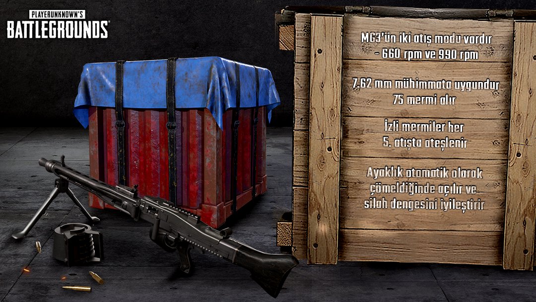 pubg battlegrounds turkiye on twitter buyuk kirmizi kutu icin savasmaya hazirlan cunku ya mg3 un karsisinda duracaksin ya da sahibi olacaksin pubg https t co 5zit3qvpha twitter