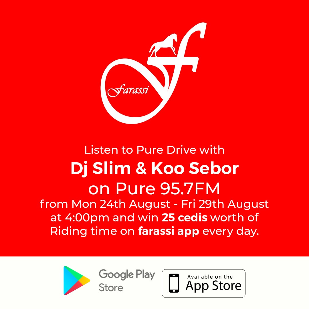 farassicocu's tweet photo. Listen to PURE DRIVE with DJ SLIM &amp; KOO SEBOR on PURE 95.7FM from MON. 24TH - FRI. 29TH AUGUST at 4PM  and WIN GHS 25 worth of ride time on the FARASSI APP everyday....
#ridesafe #farassi #Discount #ridewithfarassi #nameyourprice https://t.co/LOVe8dlFoz