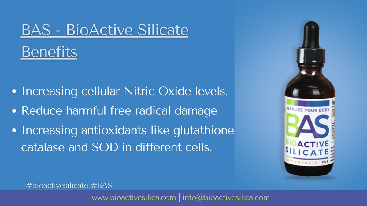 BasSilicate's tweet image. What #BAS can do?

BioActive Silicate is the best Way to increase immunity system of body by improving cellular Nitric Oxide levels !!

Know More - bioactivesilica.com/pages/about-us

#bioactivesilicate #bioactivesilica #increaseimmunity #alkalizebody #modifiedsilicate
