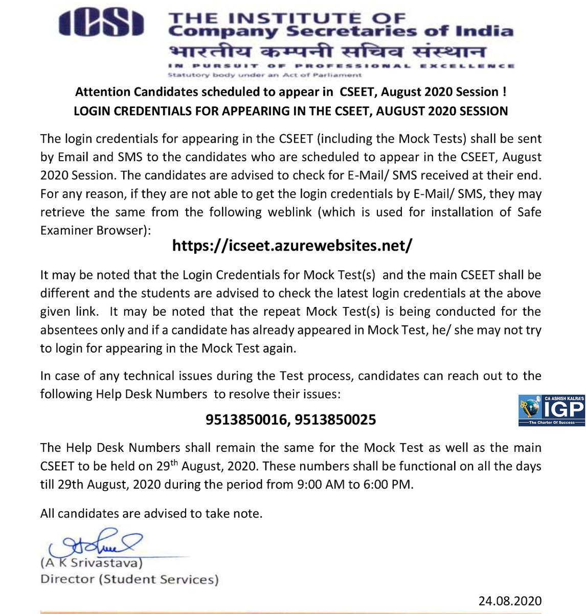 igpclasses's tweet image. 🔴 #Attention
👉 Login Credentials for Appearing In #CSEET, August 2020 Session

#CSEETexam #CompanySecretary #CSstudents #CSaspirants #CS #icsi #igpclassesca #CAashishkalra #IGP