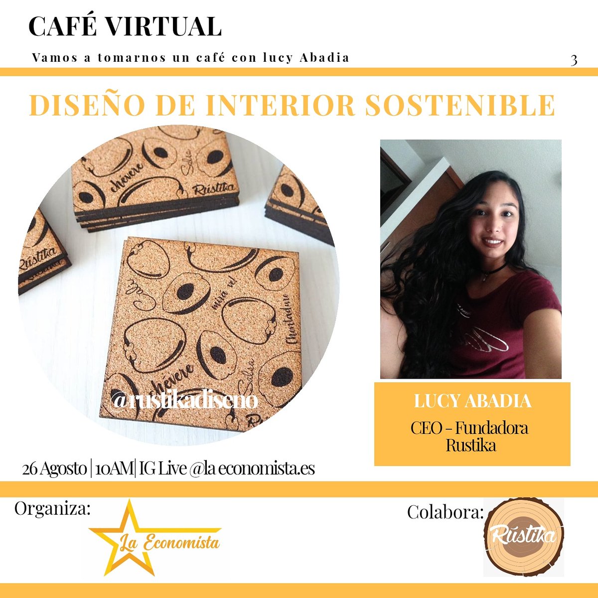 LaEconomista_ES's tweet image. ☕ Café virtual con Lucy Abadia @abadia_lucy

🗓️ 26 de agosto
⌛ 10h Col - 17h Esp
📱 Instagram Live: @LaEconomista_ES

🎨 Hablaremos sobre #DiseñoDeInteriores #Sostenible con la fundadora de #Rustika

☕ Participa de este espacio con tu taza de café.

#LaEconomista