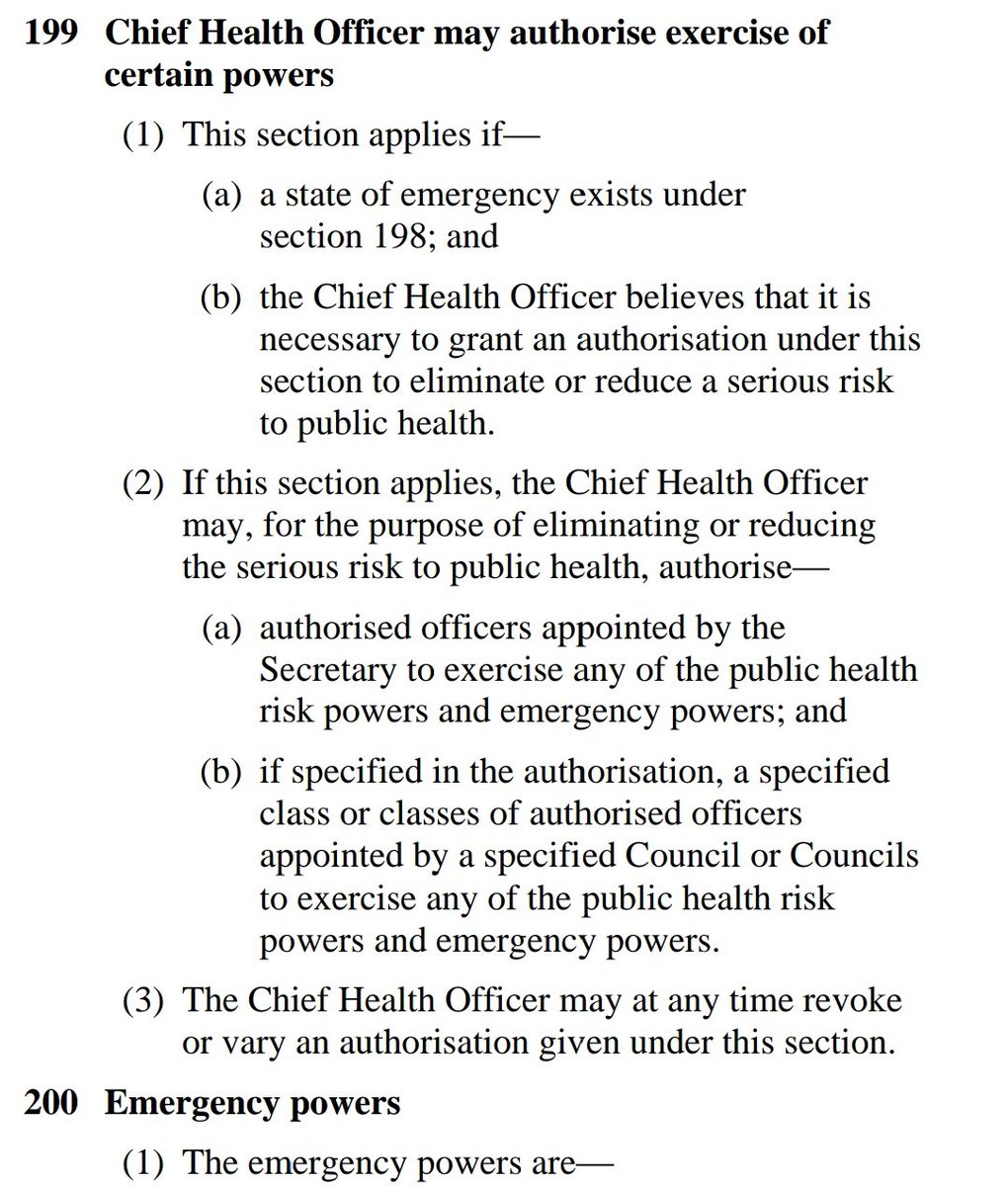 Any journalist who still didn't get it could find the answer in 5 minutes by consulting the Act as it currently stands. S198(7) on extending a state of emergency. And S199, "if the Chief Health Officer believes that it is necessary...serious risk to public health...*may*..."
