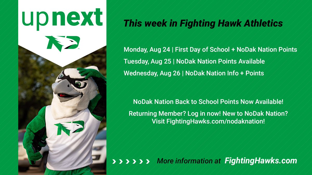 Welcome Back, Fighting Hawks!☀️

Each Monday throughout the year,  we'll post a weekly  "Up Next" reminder for the week! Check it out ⬇️