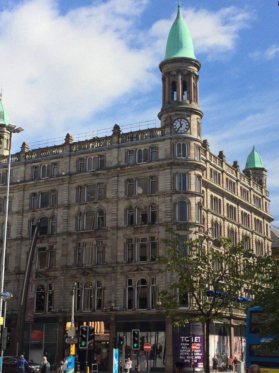 7.  #Belfast DonegallSquareNorth, corner of Donegall Place. The”Robinson & Cleaver” building,1888. Previously a grand Department Store. White Scrabo sandstone.