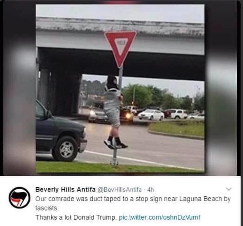 FawnMacMT's tweet photo. Lol 😂 Another Antifa taped to a sign.
Oh the humanity...I love it ~ Poor #SnivelPuffing #SnowFlake Wasn’t Hurt~No Property Destroyed~No #Police Were Injured...His Pride Will Heal~#KAG #WeThePeople #TakeBackAmerica #WalkAwayFromDemocrats #RememberInNovember @aaronflint @wwtcorp https://t.co/wMwugCJs06
