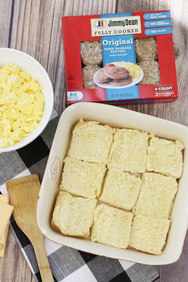 MostlyHomemade's tweet photo. #ad Breakfast Sandwich Casserole w/Jimmy Dean® Fully Cooked Original Pork Sausage Patties with ingredients I picked up at Giant! Just dinner rolls in a baking dish, topped with cheese, Jimmy Dean sausage patties, eggs, and the tops. Cover &amp; bake at 350ºF for about 10 minutes! https://t.co/PFhADVDR10