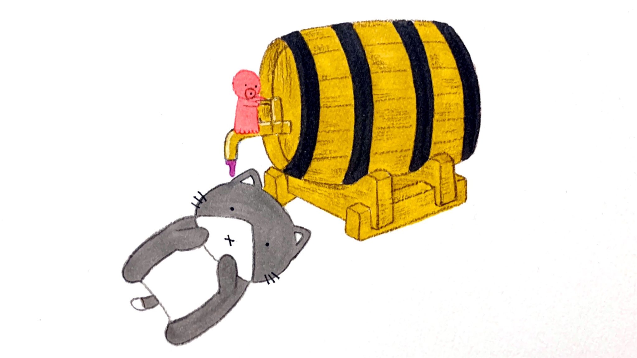 たかなし みのり ニャンフェスc08 本日のねこ ワイン樽から直飲みしようとするねこ 1日1絵 イラスト 愛酒の日 T Co X7p9rr9y2t Twitter