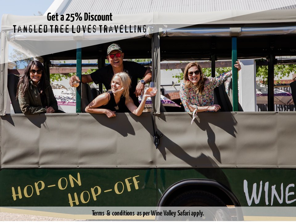 TangledTree's tweet image. Wine Valley Safari is a responsible &amp;amp; fuel efficient transportation option. Contact them at 0817400145 using the ref #TangledTreeLovesTravelling to get a 25% discount voucher to buy now and use later. Secure your voucher before the end of October 2020. 
#TangledTreeWines