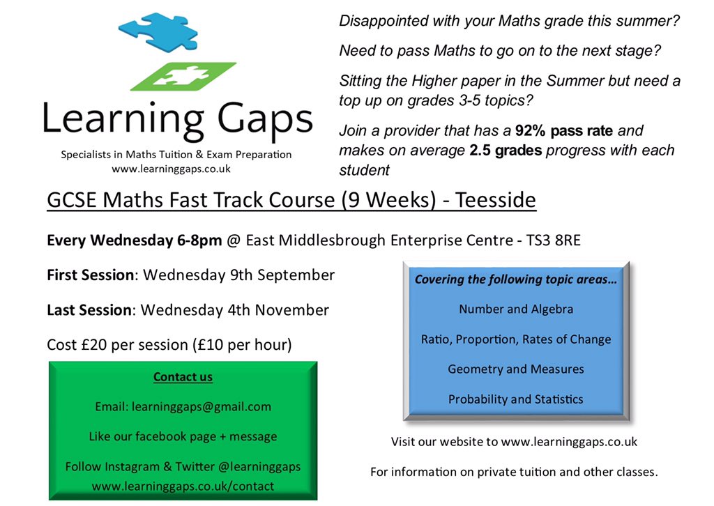 learninggaps's tweet image. GCSE maths fast track classes in Teesside. Suitable for resit, mature students, or for those that want to brush up on their Grade 3-5 topics before sitting the higher paper. Get in touch learninggaps.co.uk/contact