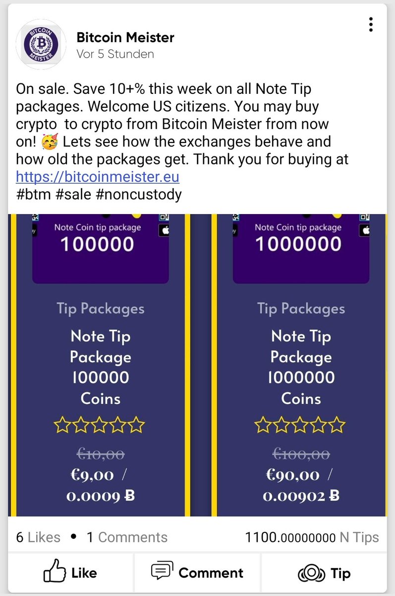 BlockchainNote's tweet photo. Hey #NoteFam
You can buy $NTBC from our partner @bitcoinmeisterG with other cryptos now from everywhere outside the EU too.
Also this week they have a 10% discount on the Note Tip Packs.
Check it out at https://t.co/T3ERggHg06  and get started. https://t.co/nXYPeRgW4a