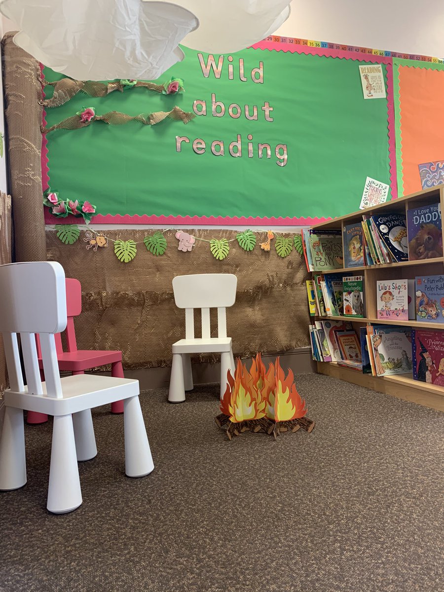 Reading corner is just about complete and I love it 🦒🌿🏕📚 Let’s hope my class do too! One week to go 🤩😬 
#nqt #y2 #reading