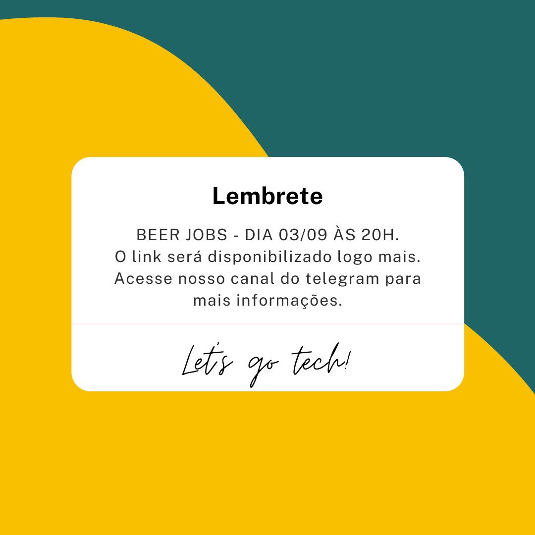 E vamos de beer jobs mais uma vez.
Quando? Dia 03/09 as 20h.
Bora bater um papo e descontrair de tudo que tá rolando ultimamente? Ou não também 😂
Vem com a gente!