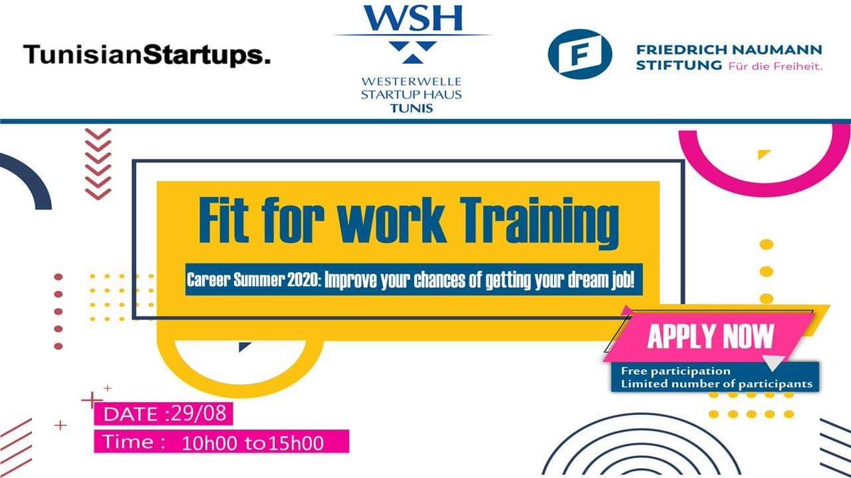 Level1H's tweet image. You’re a senior year student or a good opportunity job seeker ? 

With Fondation Friedrich Naumann and Westerwelle Startup Haus Tunis you will definitely find the best work-fit
Don’t miss out this opportunity and apply for it now ! 
#LEVEL1HUB #WSHT #opportunity   #coworking
