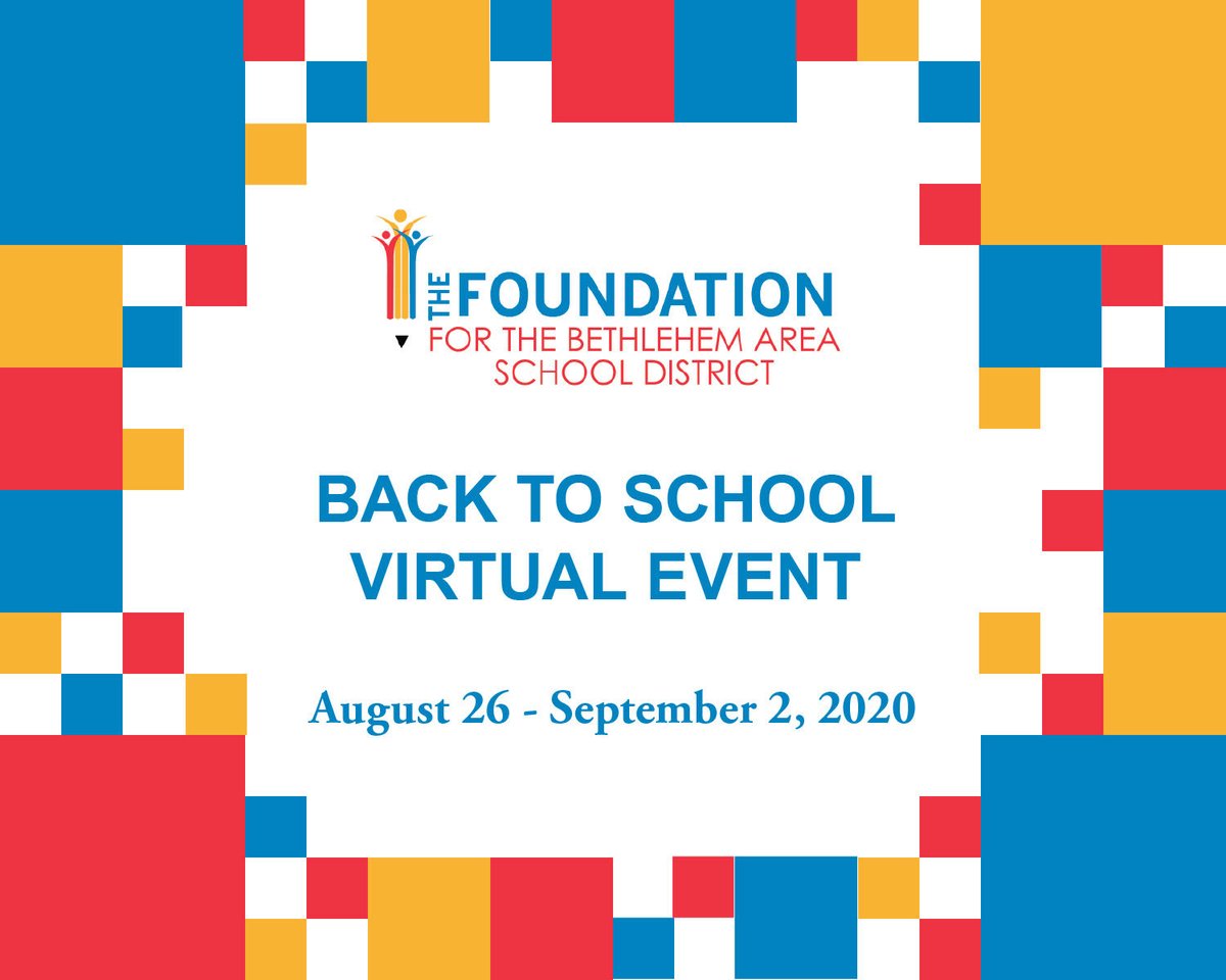 FoundationBASD's tweet photo. @BethlehemAreaSD  community - The Foundation for the BASD will host our first Virtual Event starting on Wednesday, 8/26. Learn more about The Foundation's mission, hear from our leaders, place bids on Silent Auction items or make donations to support the students of the BASD. https://t.co/JsIYsKsZWs