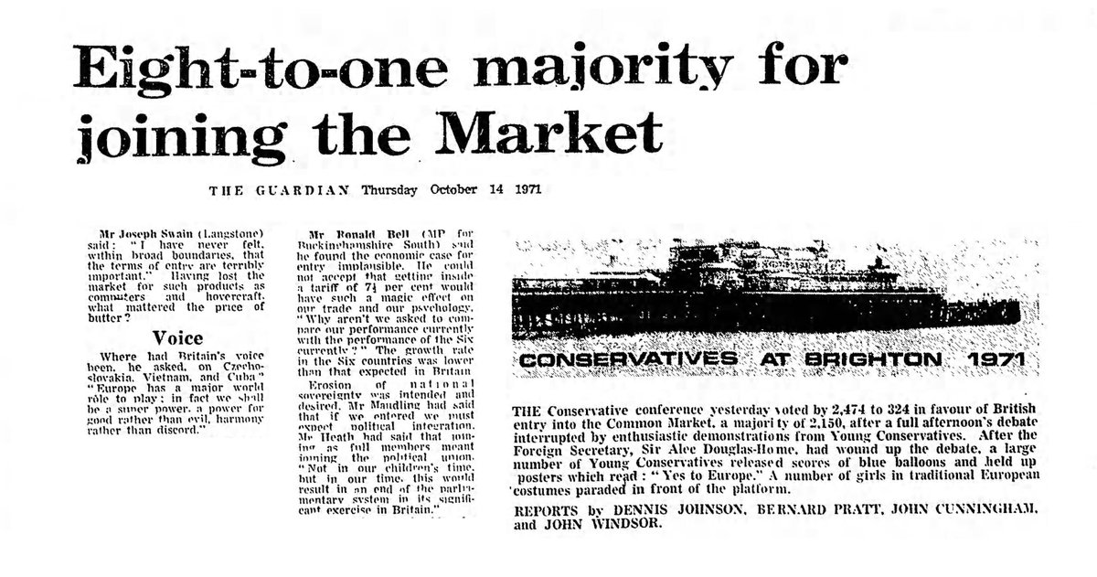 October 14th, 1971: At the Conservative party conference, Ronald Bell paraphrases Edward Heath saying the Prime Minister had said joining as full members means joining the political union.