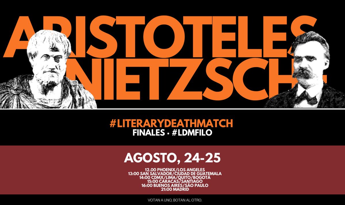 DiegoFonsecaDF's tweet photo. Tercera jornada de #LDMFinales en #LiteraryDeathMatch.
Meta-físicas, damos y caballeros.
#LDMFilo: Aristóteles/Nietzsche.
#LDMCiencia: Einstein/Sagan.
¿Masacres en nombre de la razón?
Hay 24 horas. A votar. https://t.co/YUQ5ySES0S