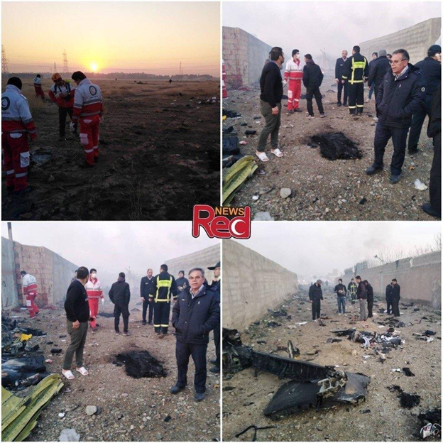 10)-Image of Ukraine Airlines Boeing 737 crash site near Tehran airport-FlightRadar24 reports the Ukrainian airliner reached a maximum altitude of 7,925 feet before tracking stopped & contact was lost(Credit:  @ELINTNews)