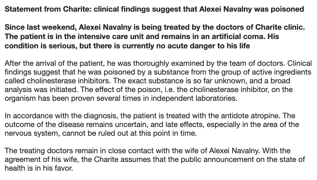 nekulachenkov's tweet photo. Full statement from Charite hospital on Alexey @navalny's condition and diagnosis. https://t.co/6Xb9VgnTY3