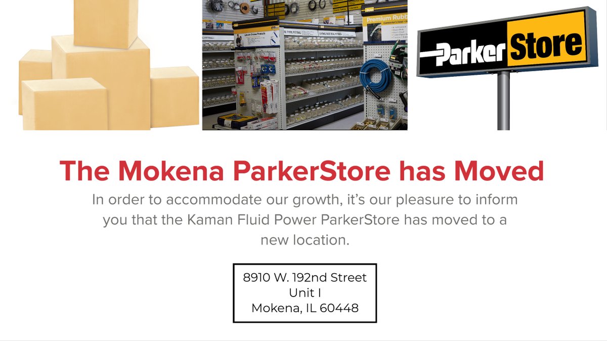 The Kaman Fluid Power Mokena <a href="/ParkerStore/">ParkerStore</a> is open and ready to assist you at our new location. Contact the Mokena location for more information: kamanfluidpower.com/topic/IL-Moken…