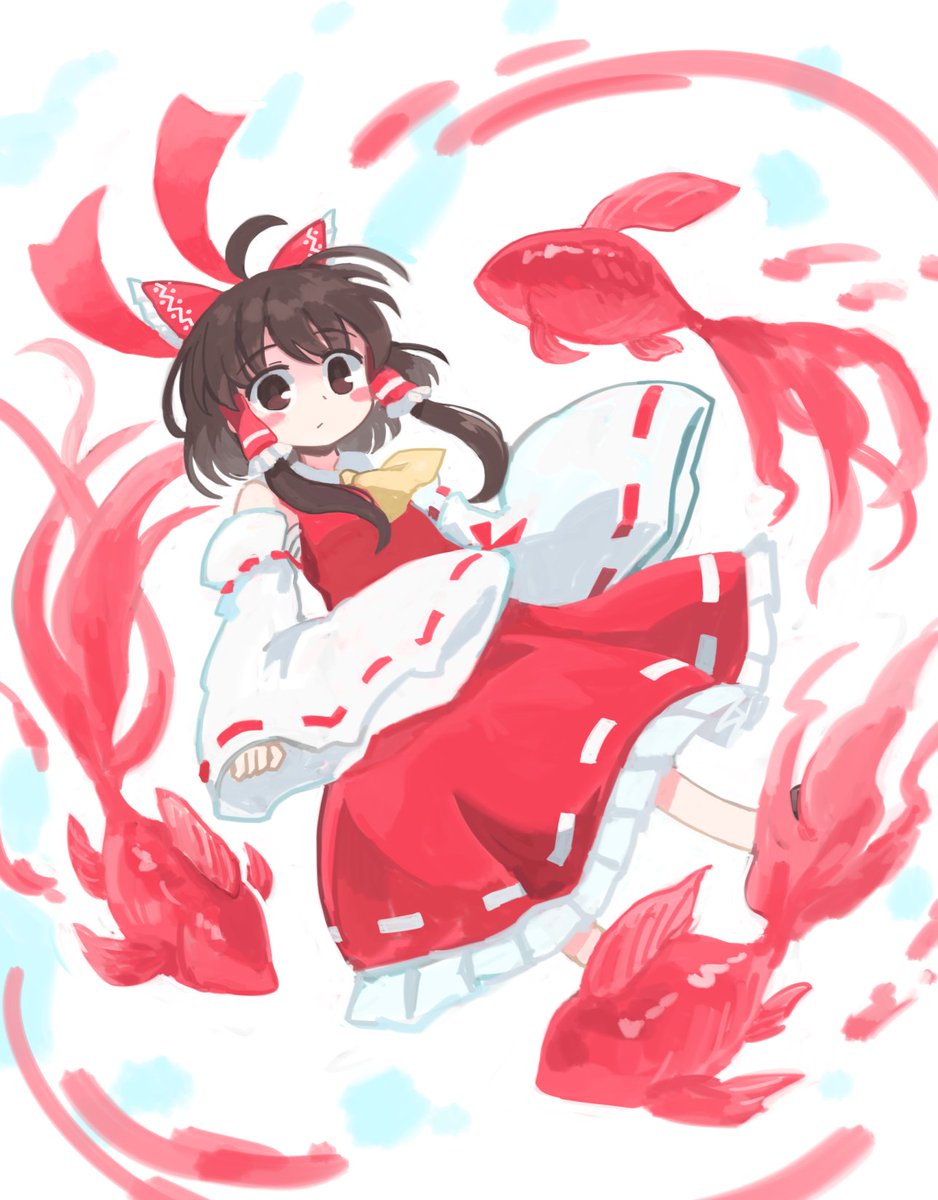 hakurei reimu 1girl fish hair tubes detached sleeves bow red bow ascot  illustration images