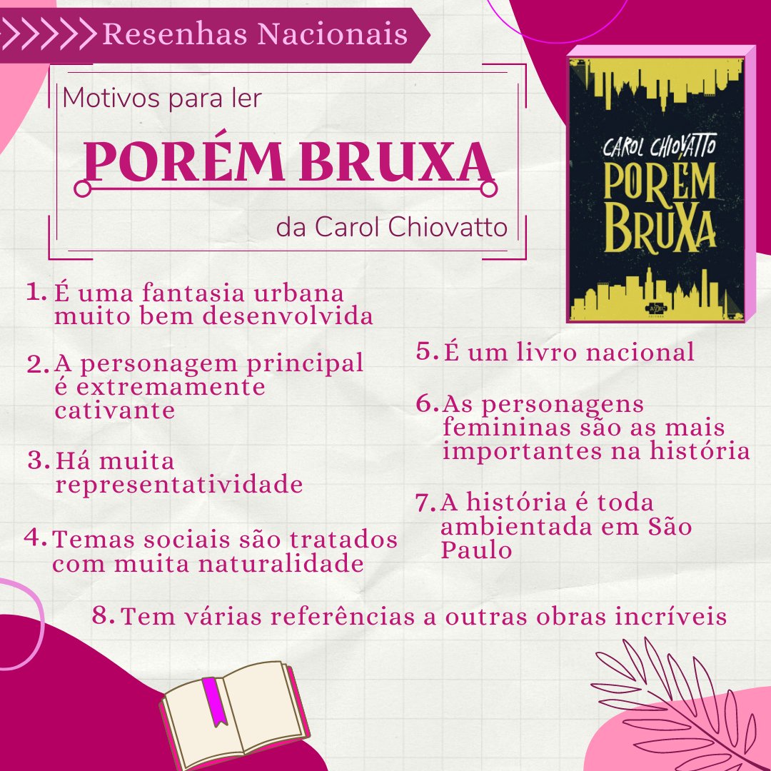 _desatinos's tweet image. Chamando todo o booktwitter! Fizemos a resenha no Instagram do livro Porém Bruxa da @CarolChiovatto e a proposta é sempre que trazer um livro lá trazer para essa rede maravilhosa para conseguir desenvolver melhor. Por isso hoje vou passar pelos motivos (que eu defini) para ler! +