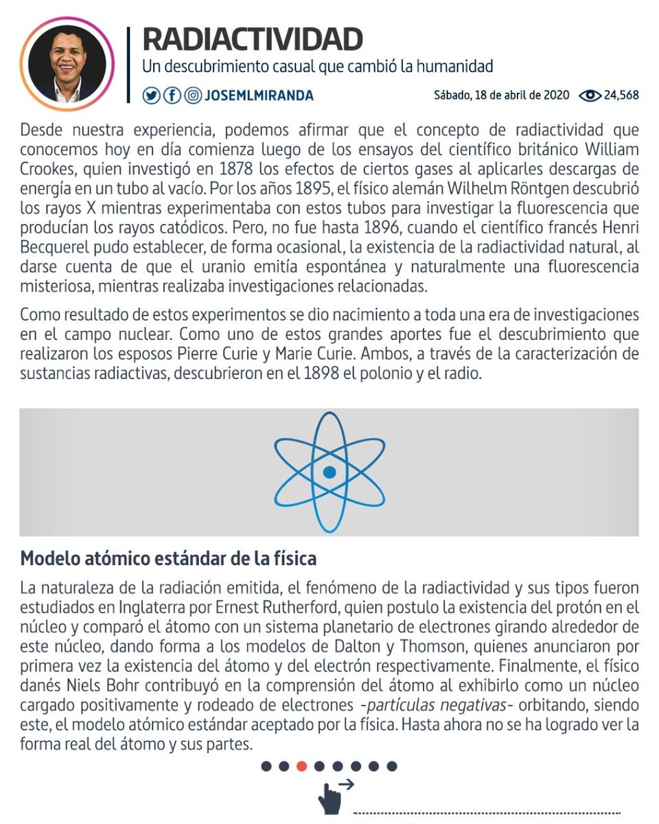 JoseMLMIRANDA's tweet photo. RADIACTIVIDAD: Un descubrimiento casual que cambió la humanidad.
#iaea #oiea #memrd #energianuclear #radiactive #nuclearengineering #nuclearenergy #nuclearpower #radiactivo #atoms #atomic #atomicenergy #nuclear #radiacion #atomoparalapaz #atomos #atomico #energianuclear https://t.co/q47VcYFCq5
