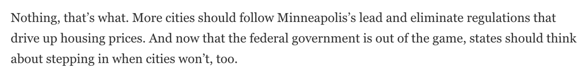nserickson's tweet photo. Thoughtful and well written piece by @RAVerBruggen "More cities should follow Minneapolis’s lead and eliminate regulations that drive up housing prices... states should think about stepping in when cities won’t, too." #MNELG #LetsFixHousing
https://t.co/V1qpolqeXV https://t.co/RInCSuy4Ms