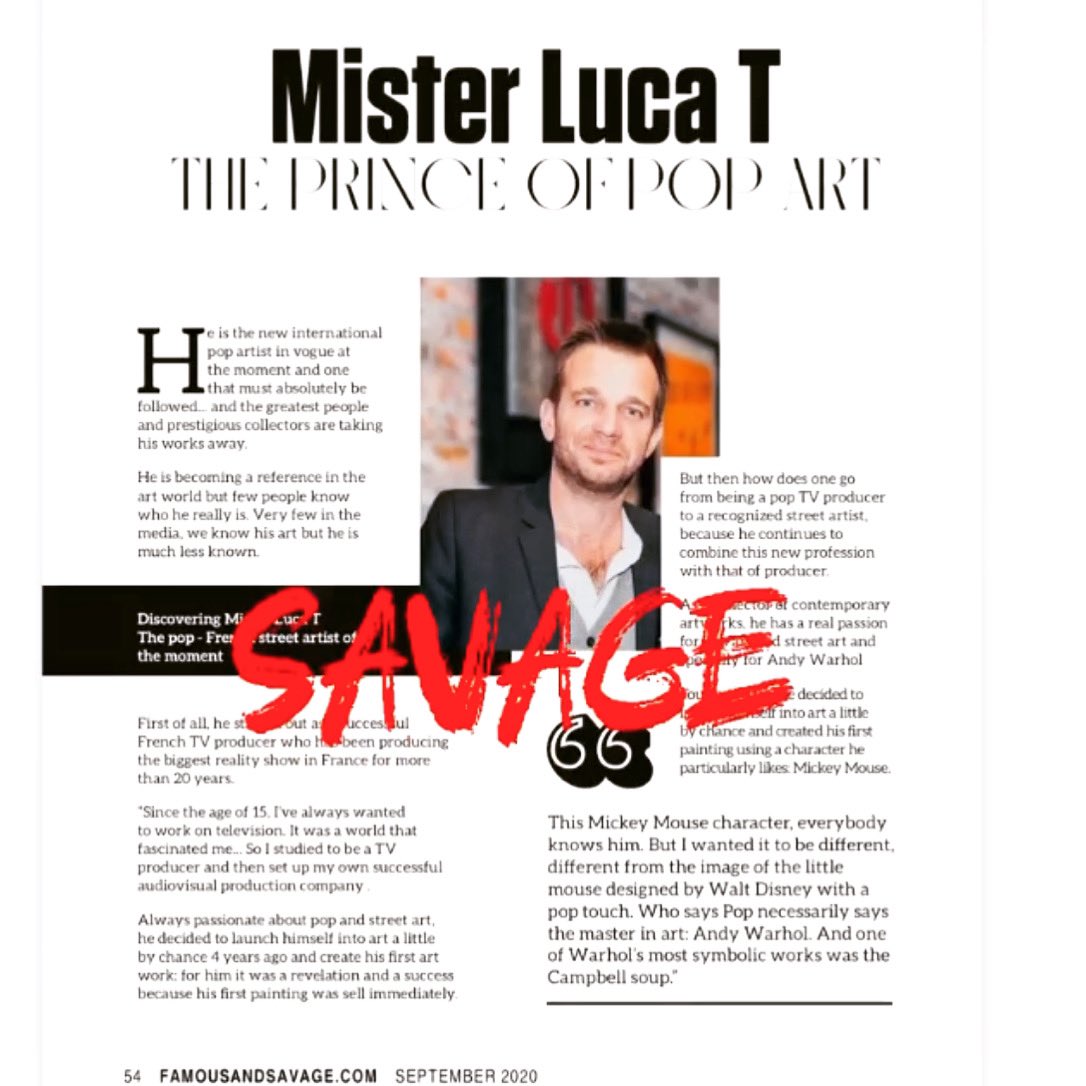 Très bel article sur un de nos artistes au sein de #champopgalerie street Art <a href="/misterLucaT/">LucaT</a> dans le prochain numéro du célèbre magazine #famousandsavage disponible aux us et en ligne dans quelques jours