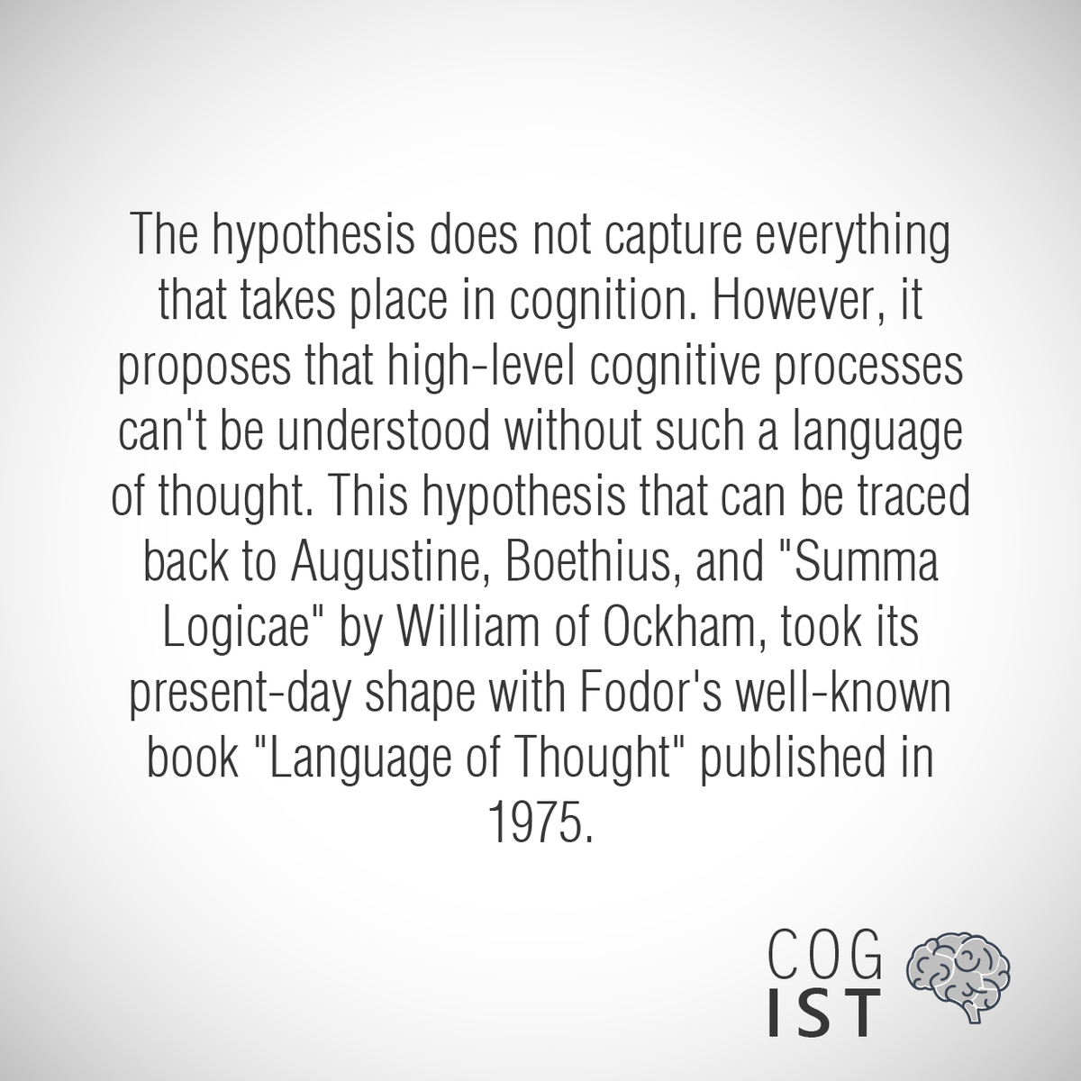 cog_ist's tweet photo. "...According to this view, argued by renowned philosopher and cognitive scientist Jerry Fodor, thought processes have a compositional syntax similar to language..."

For all 👇

#cogist #cognitivescience #languageofthought #cognition https://t.co/bdN7oPIncs