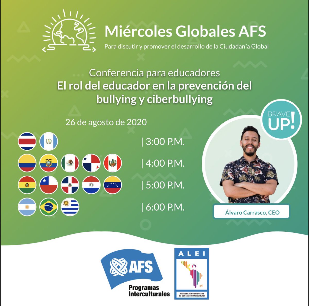 AFSDOM's tweet photo. Invitación al encuentro latinoamericano de #educadores para conocer datos y cifras actuales del #bullying en las aulas de nuestros países. 26 de agosto de 2020 - para inscribirse entre a: https://t.co/q990kwLnvb https://t.co/td3gPxjvYx