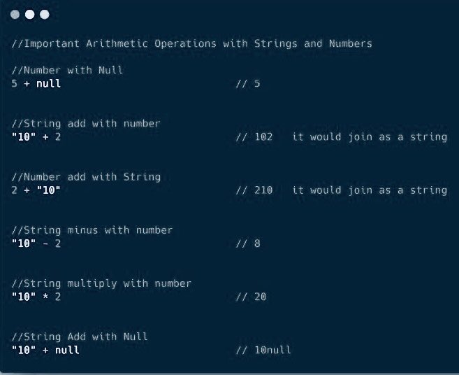 FrontendMaestro's tweet image. Day 2

Tips: #javascipt 

Very Important to Understand 👇

JavaScript Arithmetic Operation of String with different Data types 

#100DaysOfCode #301DaysOfCode #DEVCommunity #CodeNewbie