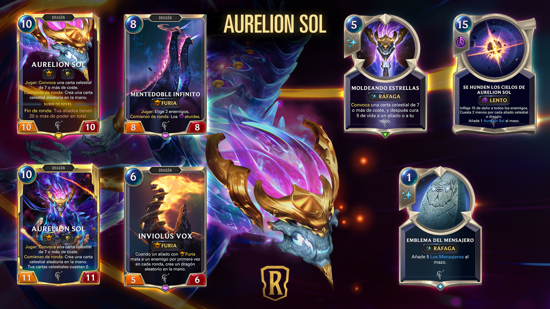 Aurelion Sol y el resto de cartas. Fuente: Twitter @RuneterraEs