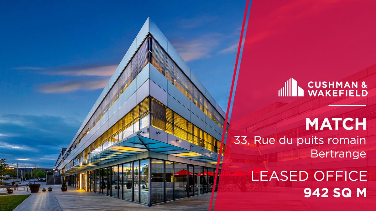CushWakeLUX's tweet photo. #OFFICE – TRANSACTION / Pour permettre à Match de poursuivre son plan d’expansion au Luxembourg, nos experts ont conseillé et accompagné l’entreprise dans cette transaction notable de plus de 942M² à l’Atrium Business Park de Bertrange. #Leasedoffice #CWLuxembourg #realestate https://t.co/BopsMnuTTo