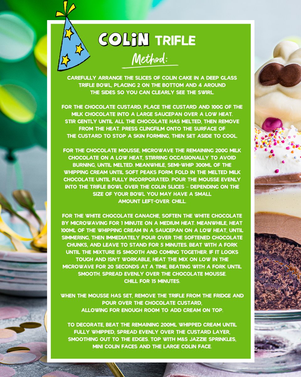 marksandspencer's tweet photo. Two words: Colin. Trifle. We’ve turned our Colin the Caterpillar cake into an EPIC chocolate trifle using the NEW Mini Colin Faces in honour of his 30th birthday celebrations (you’re welcome). https://t.co/AiCHT91rke